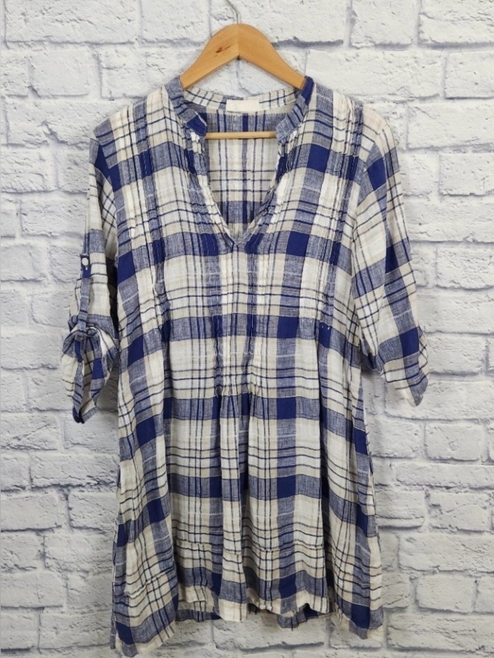 CP Shades Blue Plaid Linen Tunic Dress Size S EUC